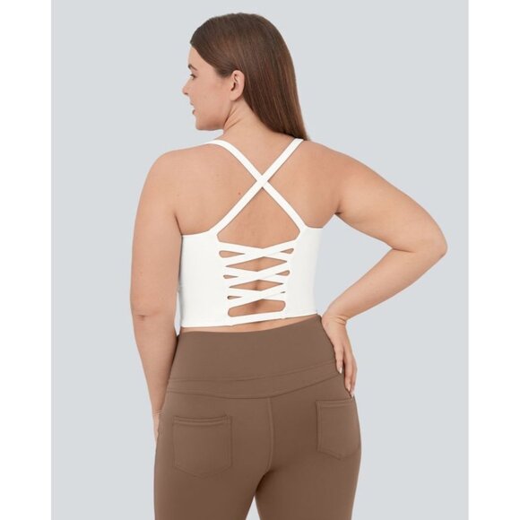 Halara NWT Crisscross Backless Cropped Yoga Plus Size Tank Top Sz 2XL Womens Whi - Picture 1 of 8